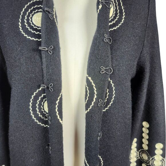 VTG VICTOR COSTA Embroidered BLACK/WHITE Wool Coat Sweater Heavy Women’s XS - Picture 10 of 16